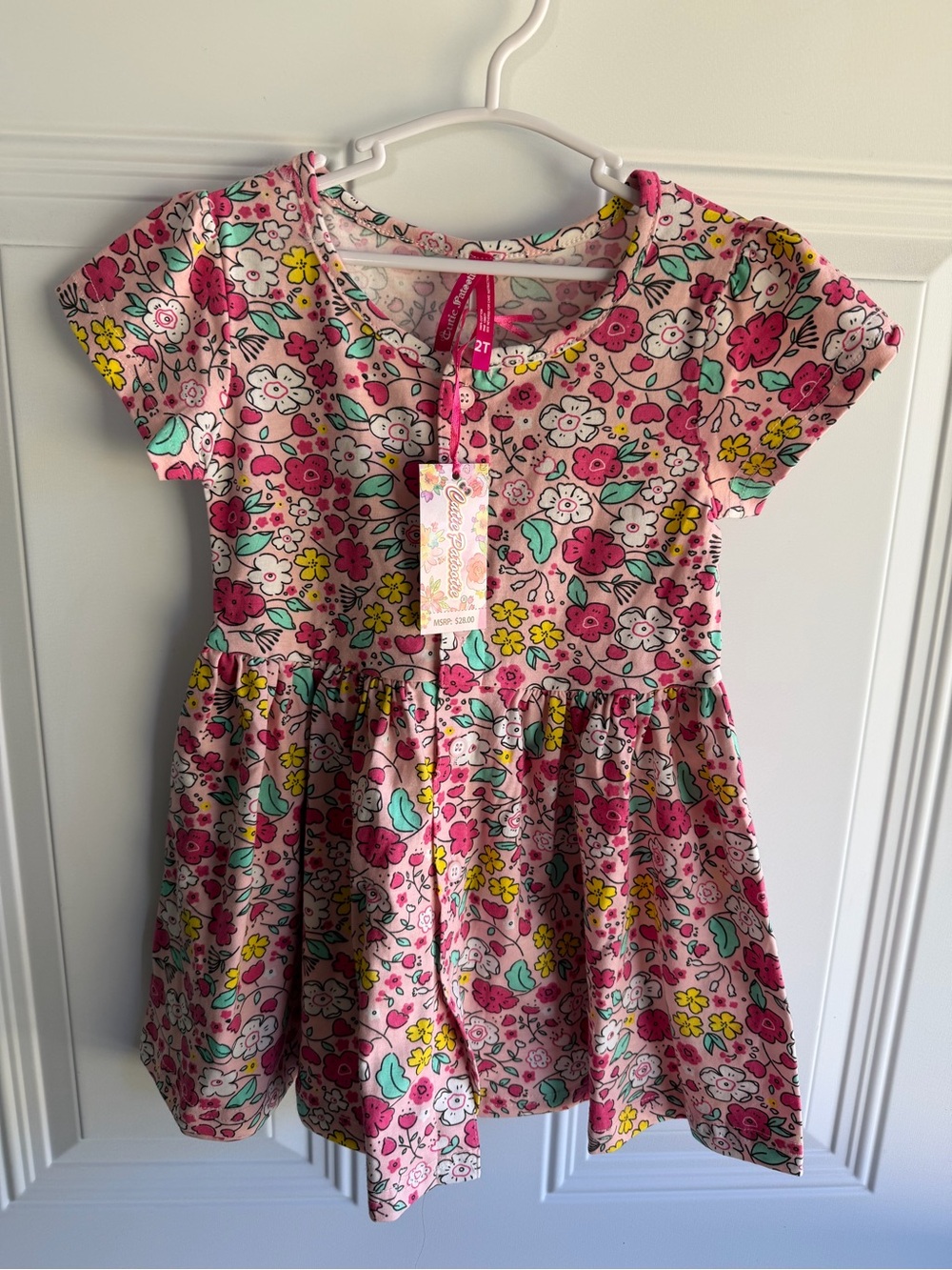 NWT Girls' Pink Floral Short-Sleeve Dress 2T